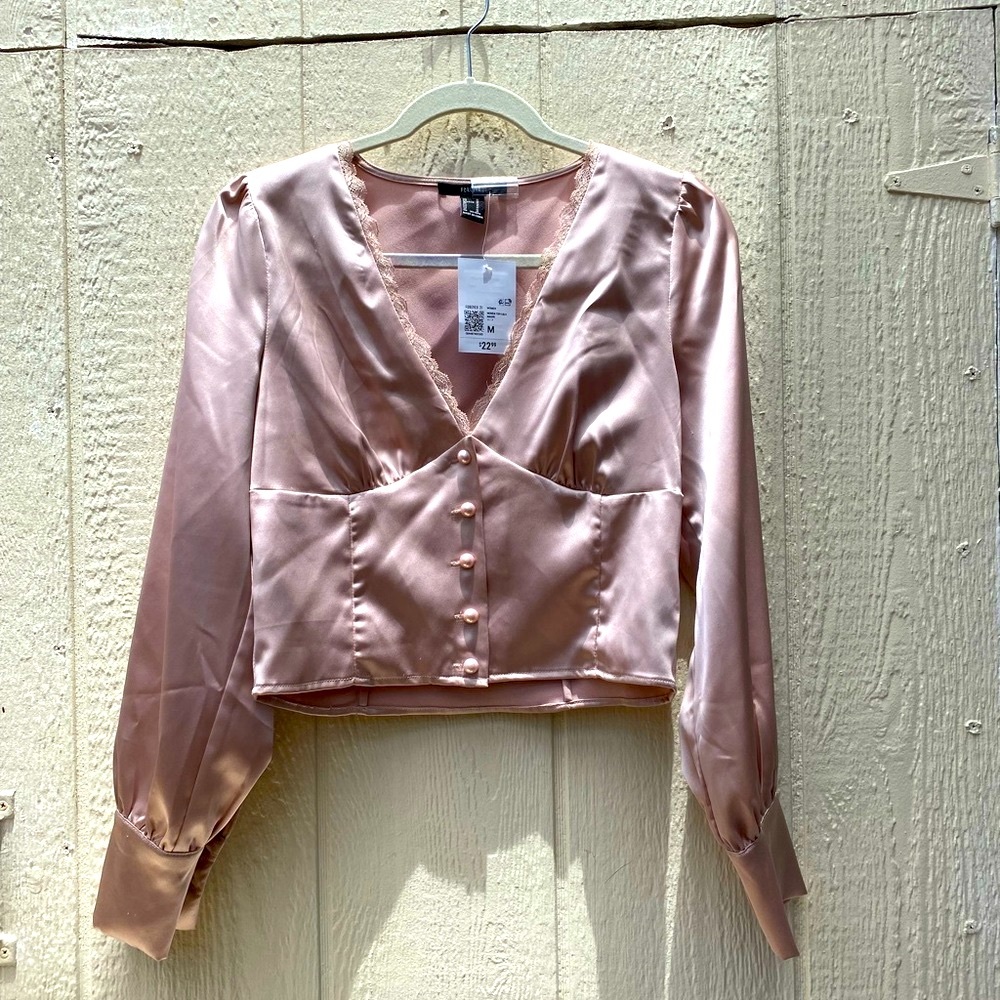 Pink champagne blouse with buttons. Long sleeve